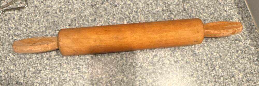 Vintage Wooden Rolling Pin with Red Peg Handles